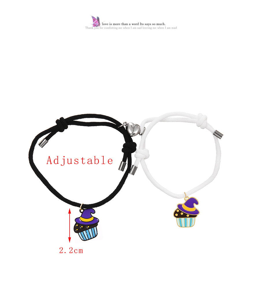 Fashion Color Alloy Drip Oil Halloween Hat Ice Cream Love Magnetic Black And White Woven Bracelet,Fashion Bracelets