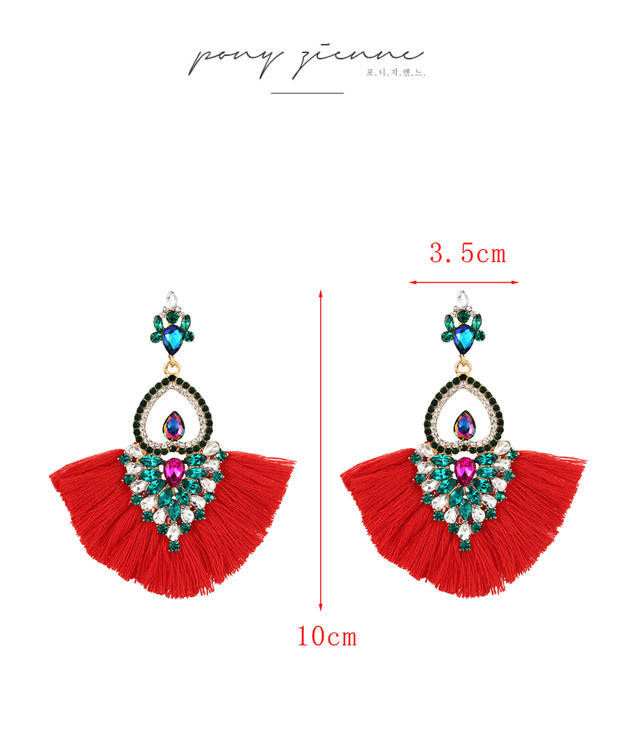 Fashion Leather Pink Alloy Diamond Heart Tassel Stud Earrings,Stud Earrings
