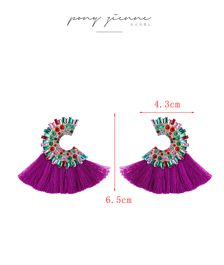 Fashion Leather Pink Alloy Diamond C-shaped Tassel Stud Earrings,Stud Earrings