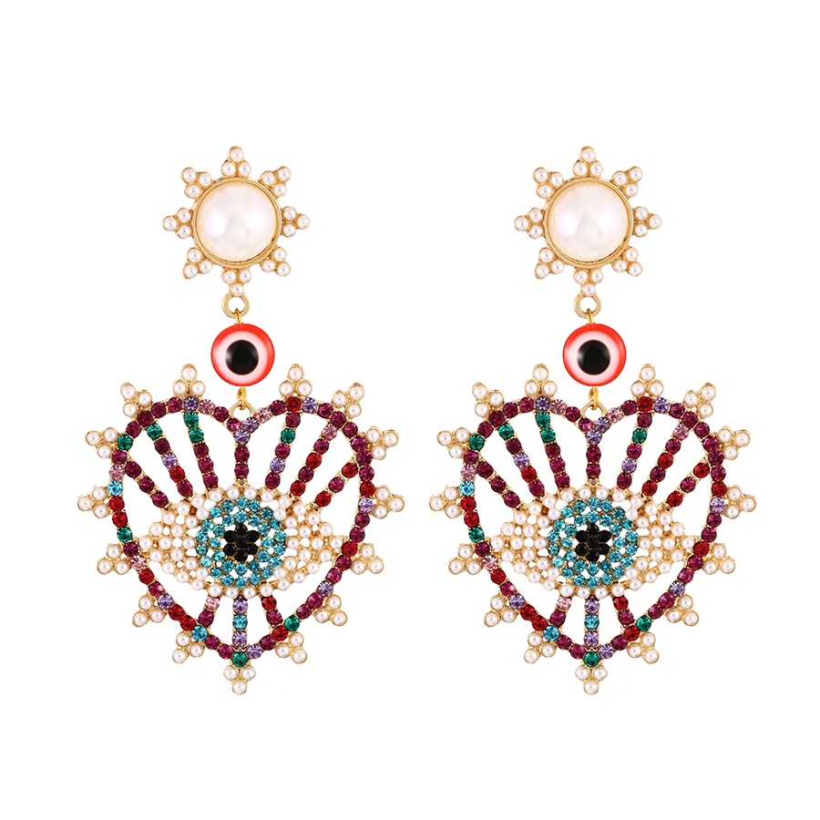 Fashion Color Alloy Diamond Pearl Love Eye Stud Earrings,Stud Earrings