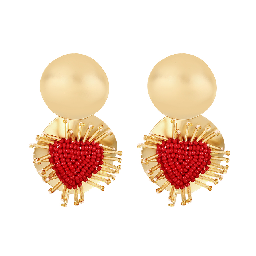 Fashion Red Copper Round Rice Bead Love Stud Earrings,Earrings