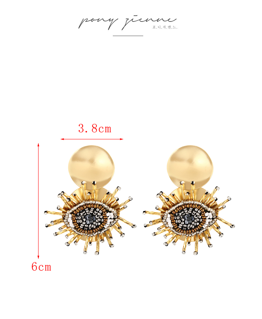 Fashion Gold Copper Round Rice Bead Eye Stud Earrings,Earrings