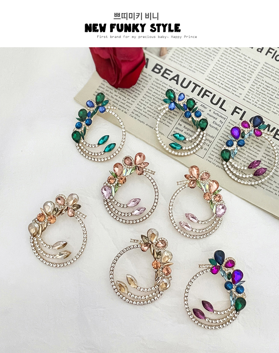 Fashion Ab Color Alloy Diamond Hoop Flower Stud Earrings,Stud Earrings