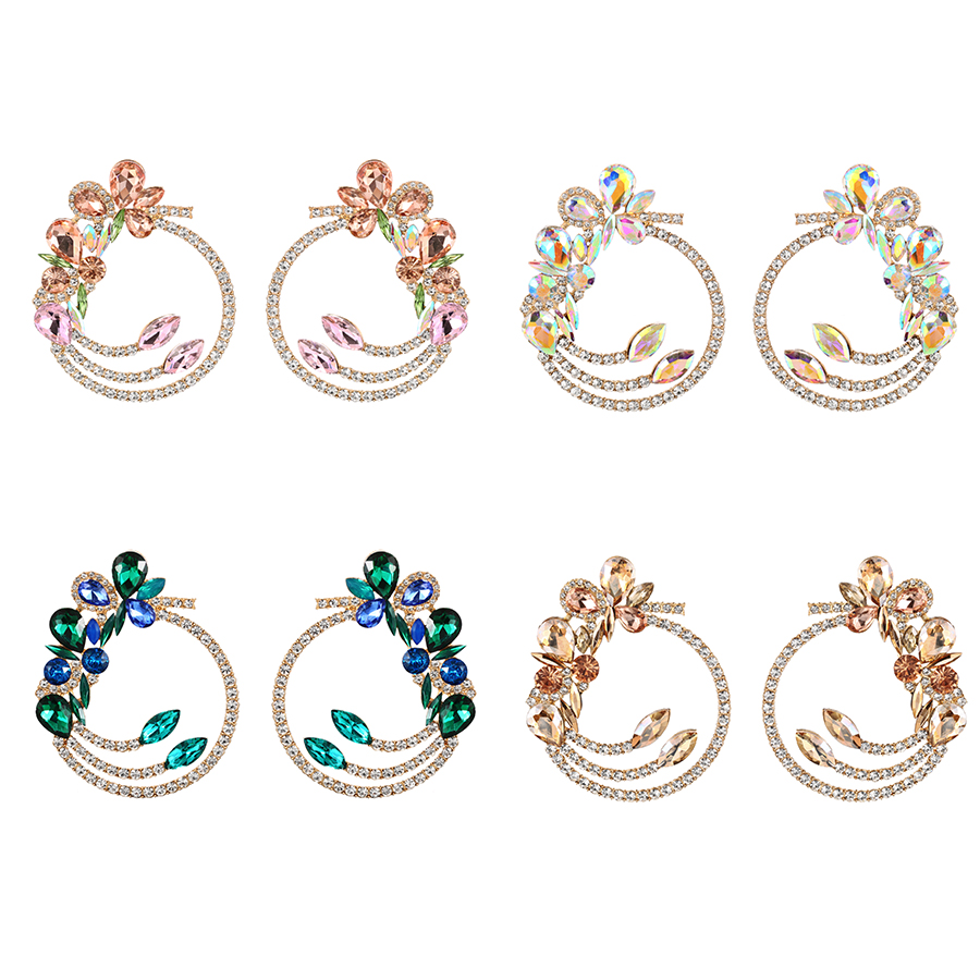 Fashion Color Alloy Diamond Hoop Flower Stud Earrings,Stud Earrings