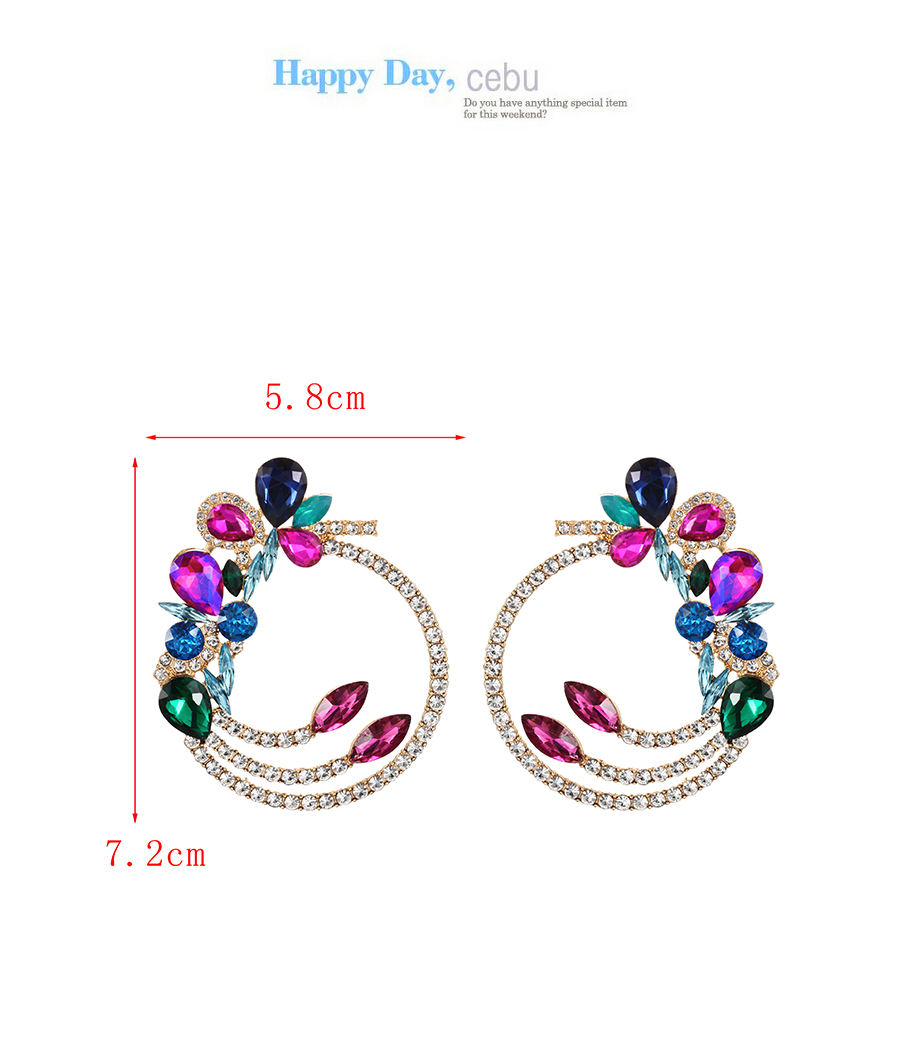 Fashion Leather Pink Alloy Diamond Hoop Flower Stud Earrings,Stud Earrings