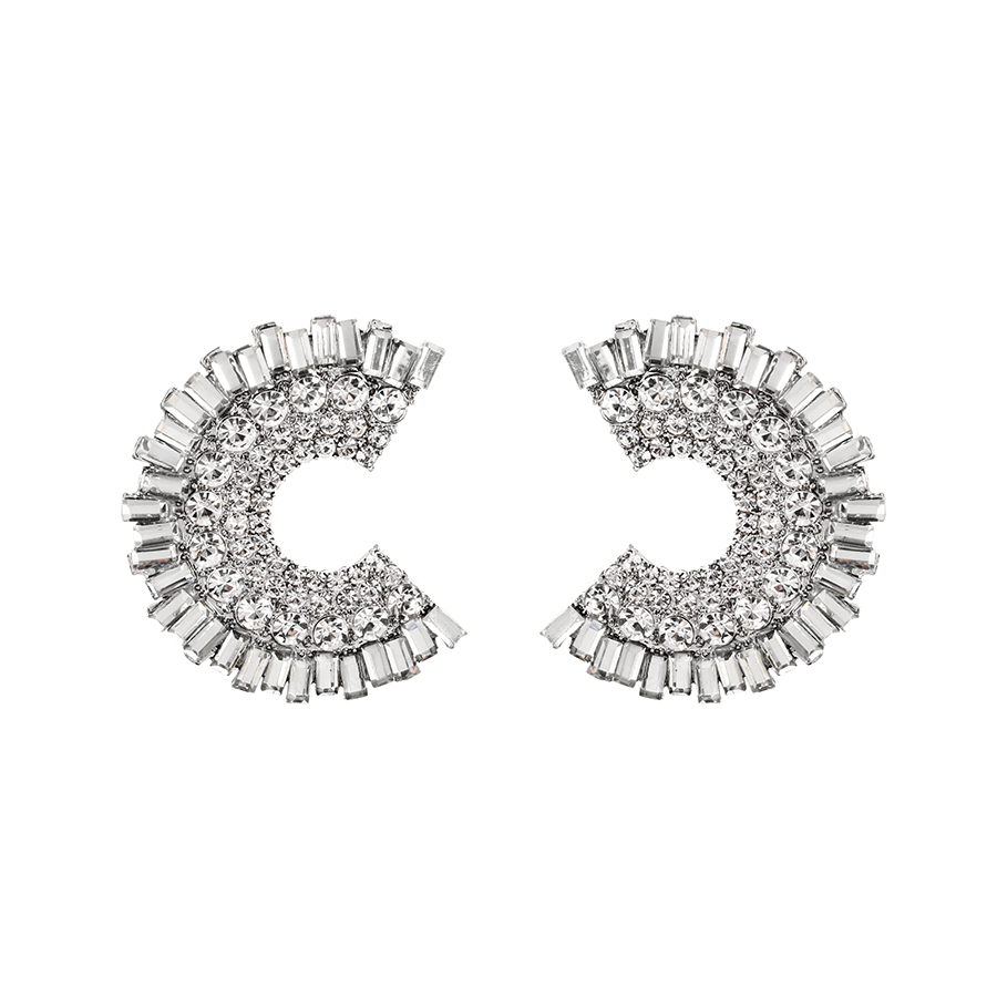 Fashion White Alloy Diamond C Shape Stud Earrings,Stud Earrings