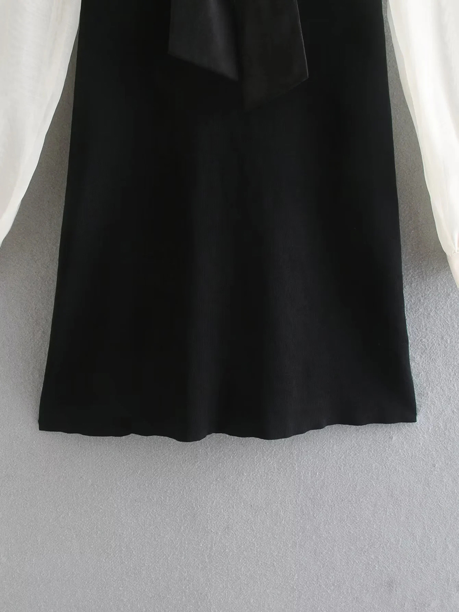 Fashion Black Mesh Lace Stand Collar Panel Dress,Long Dress