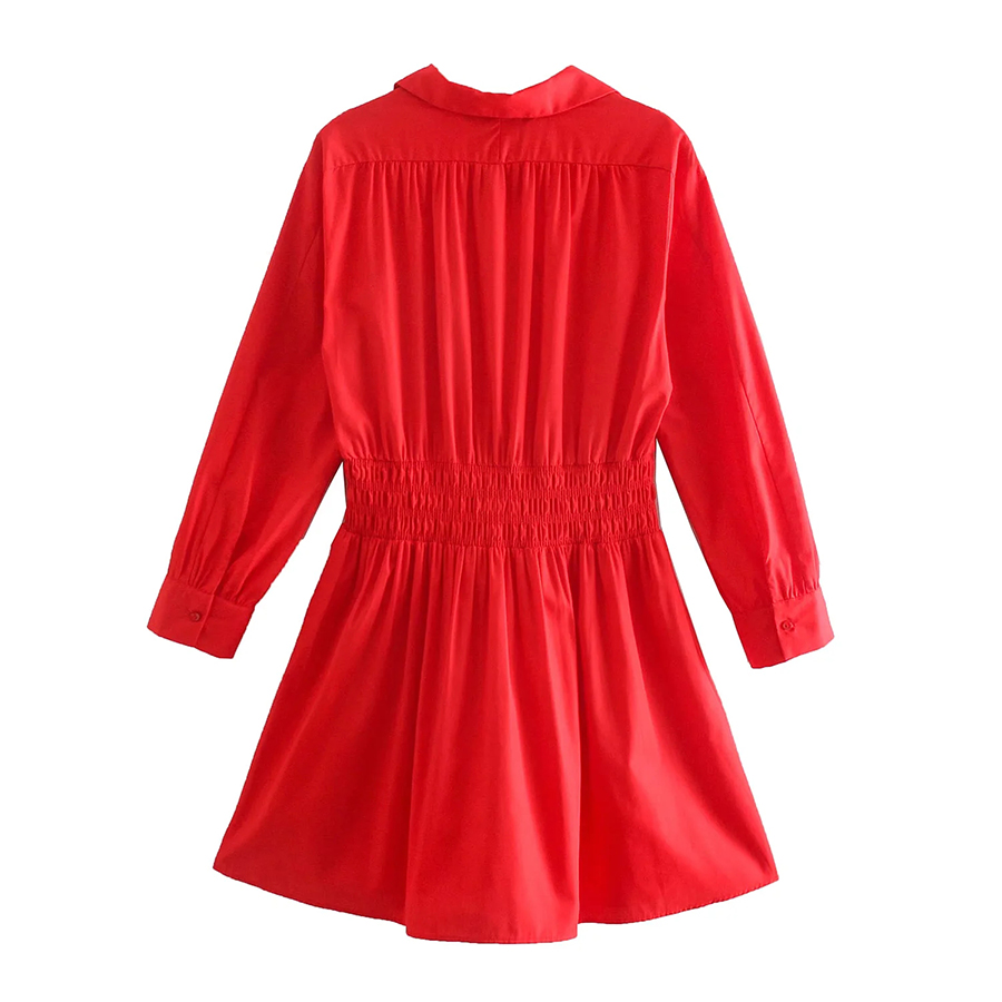 Fashion Red Woven Lapel V-neck Neck Waist Dress,Long Dress