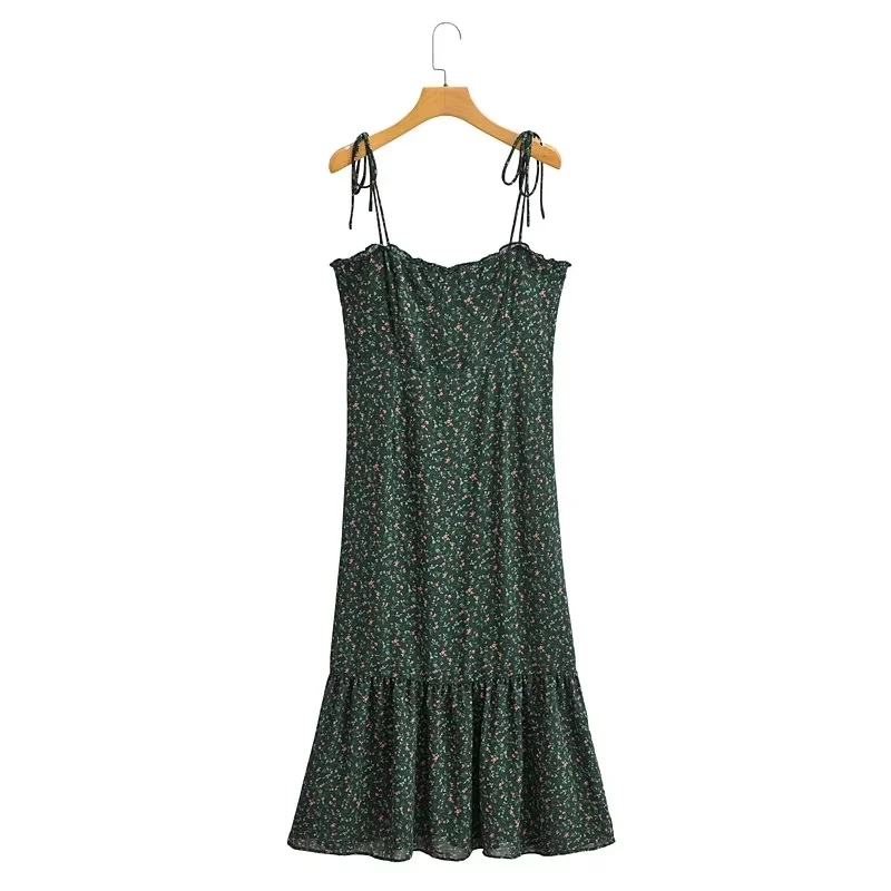Fashion Green Geometric Print Slip Dress,Long Dress