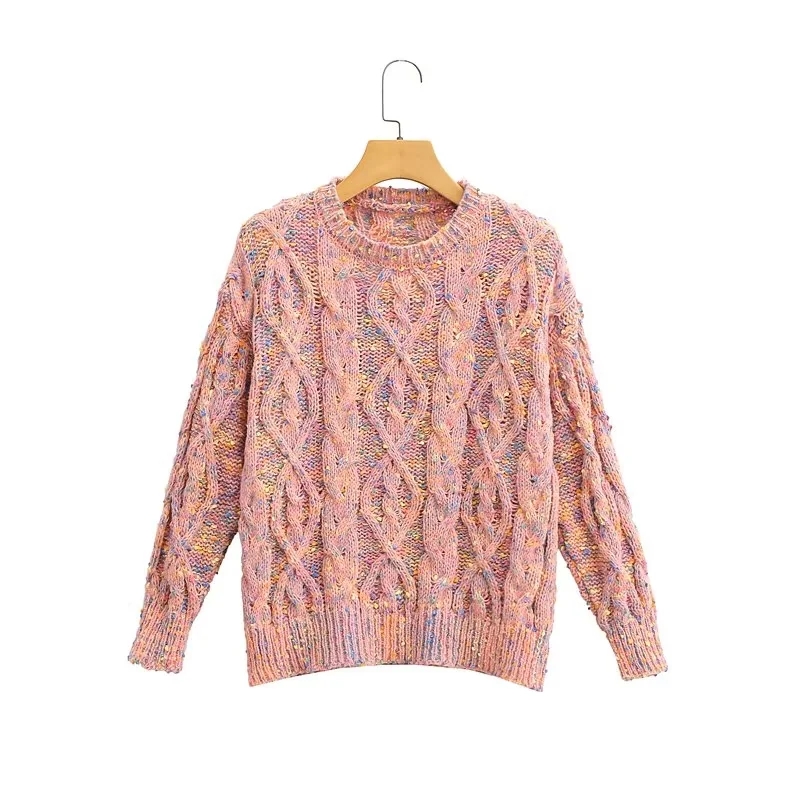 Fashion Pink Colorful Twist Knit Pullover Sweater,Sweater