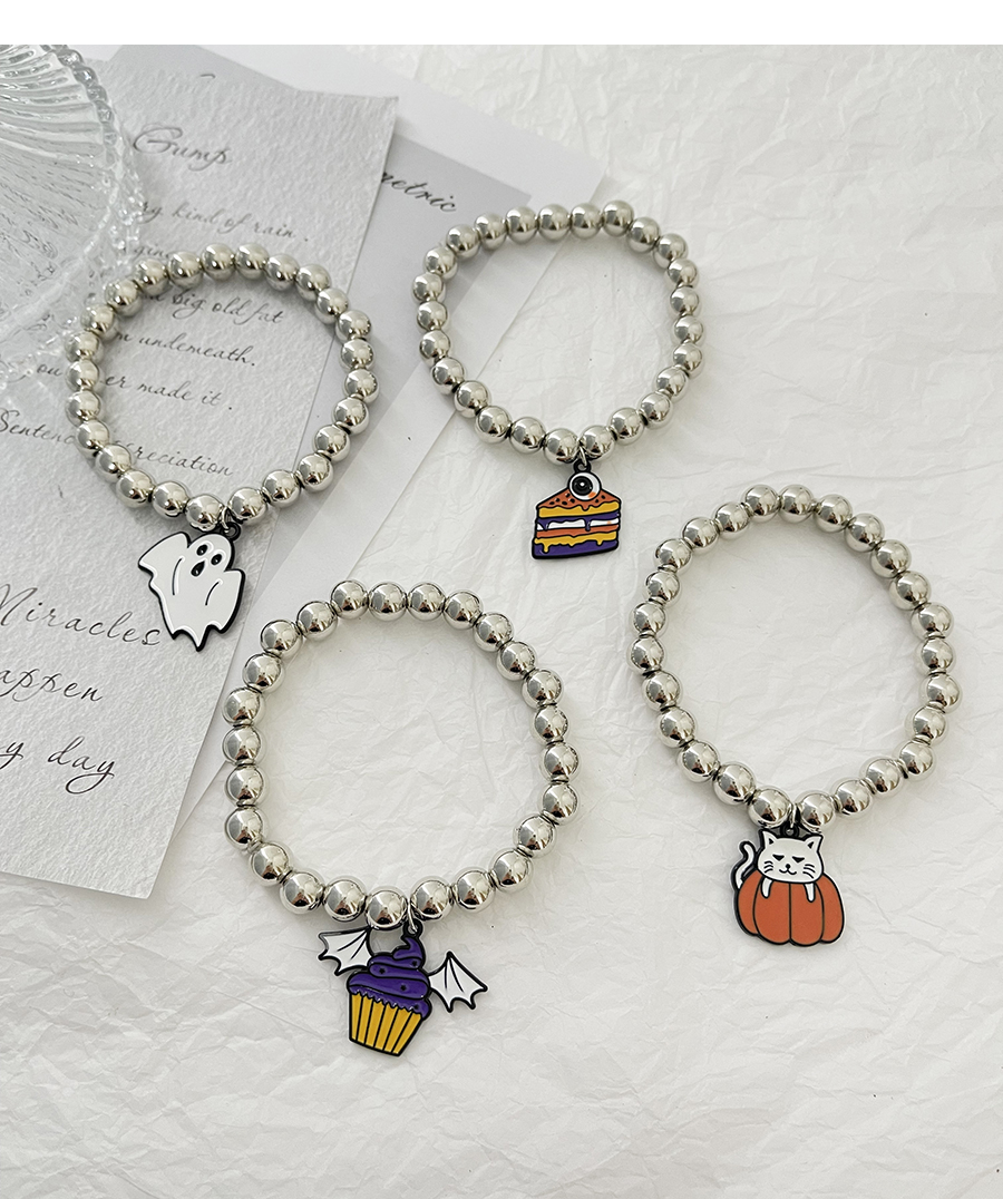 Fashion Silver-12 Alloy Drop Oil Halloween Cat Pumpkin Beaded Resin Bracelet,Fashion Bracelets