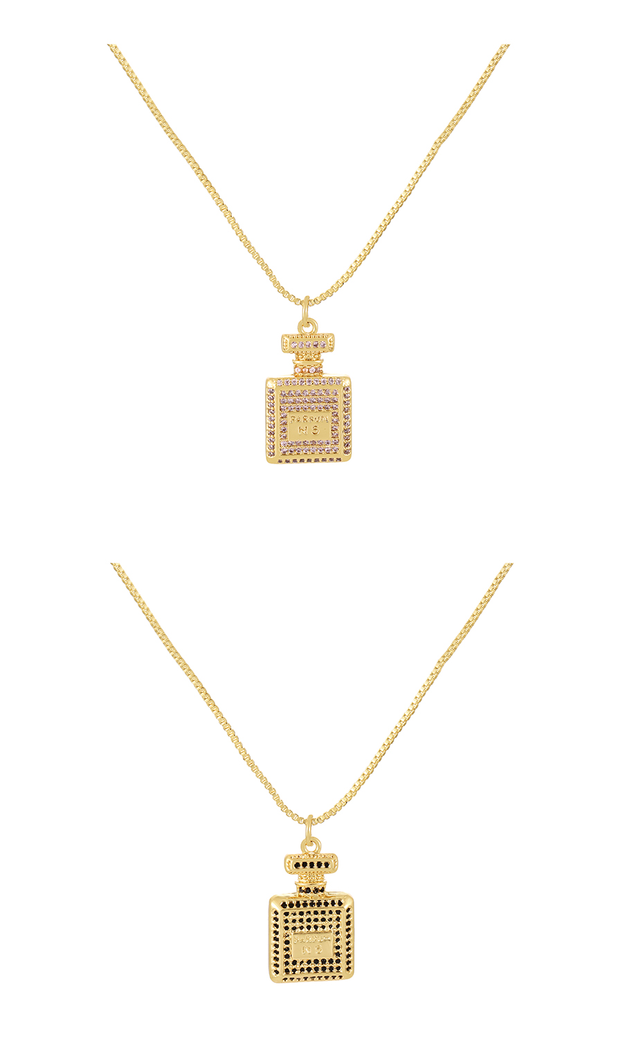 Fashion Color Bronze Zircon Perfume Bottle Letter Pendant Necklace,Necklaces