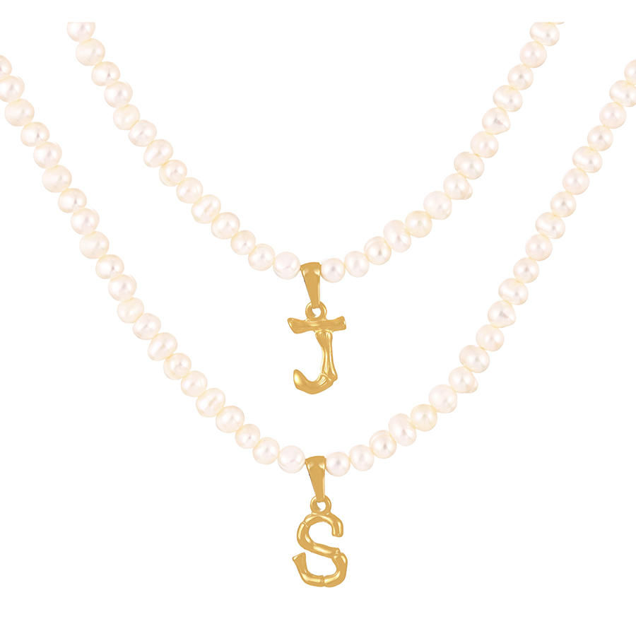 Fashion D Titanium Steel Pearl Beaded 26 Letter Necklace,Necklaces