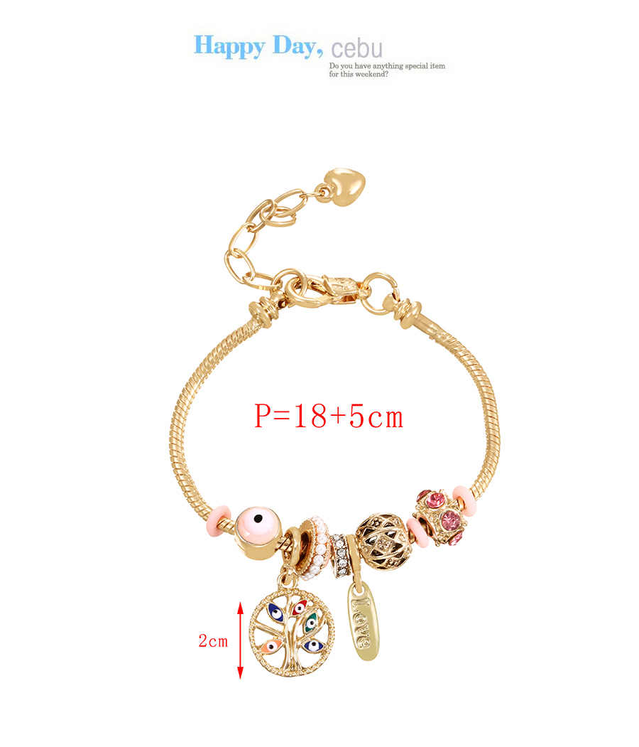Fashion Pink Alloy Diamond Drop Oil Eye Tree Of Life Multi-element Bracelet,Fashion Bracelets