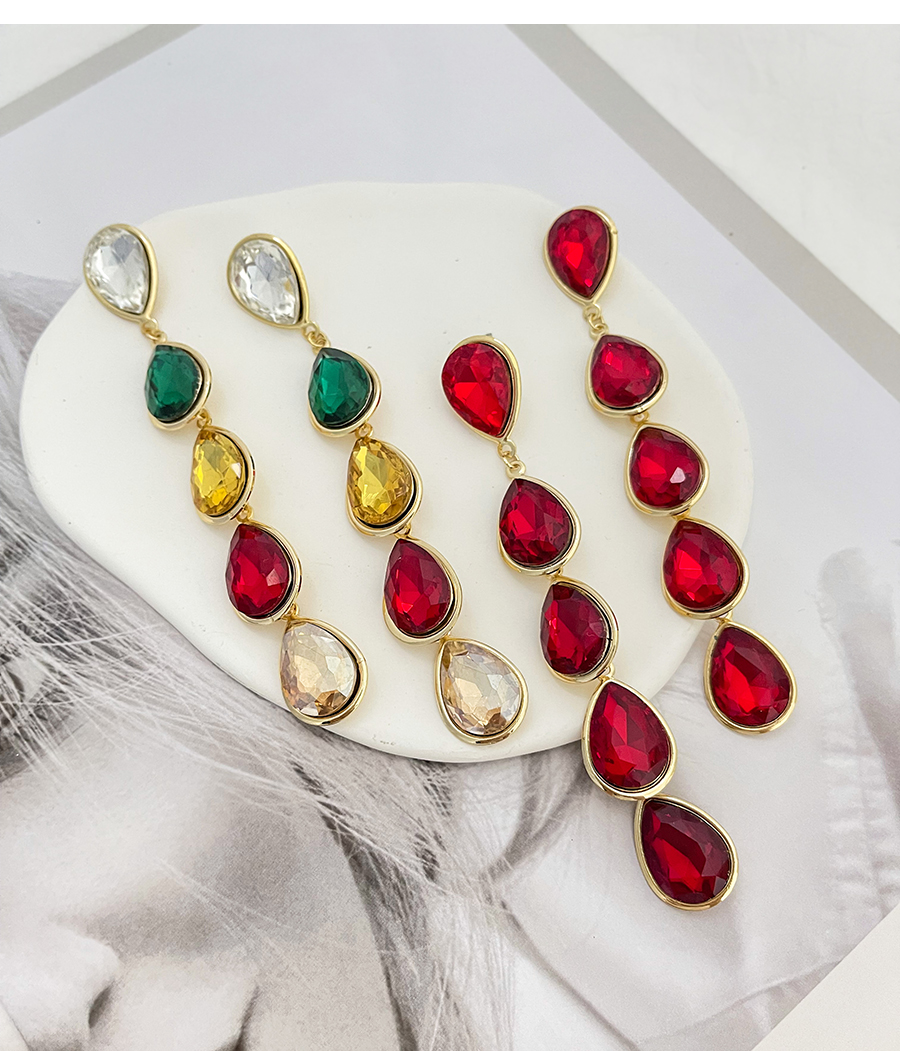 Fashion Red Alloy Diamond Drop Earrings,Drop Earrings