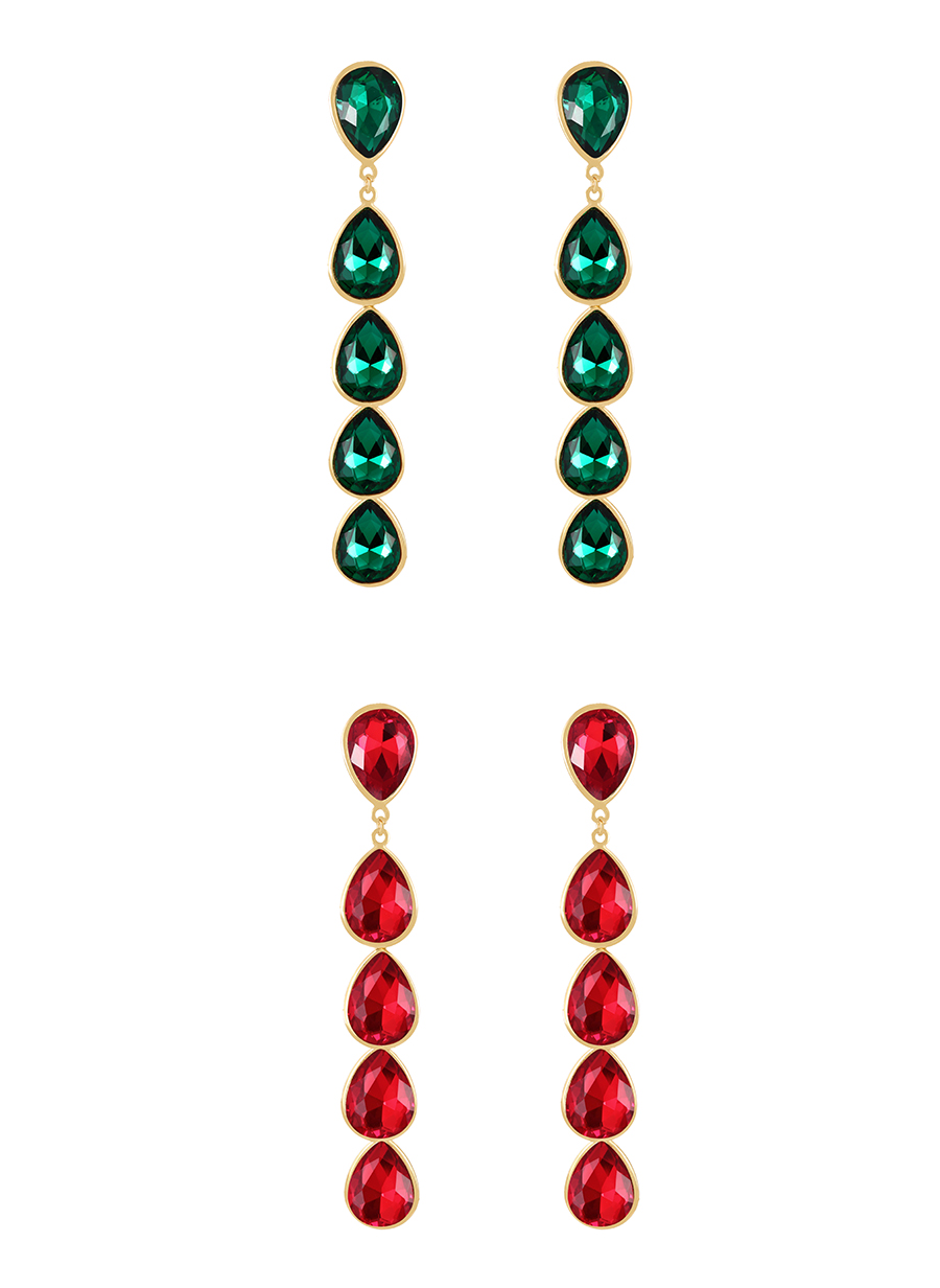 Fashion Red Alloy Diamond Drop Earrings,Drop Earrings