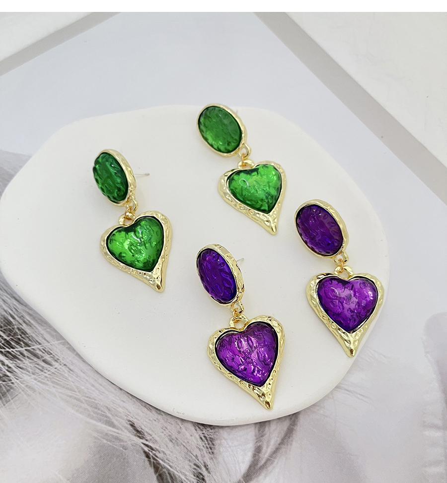 Fashion Purple Alloy Resin Heart Stud Earrings,Stud Earrings