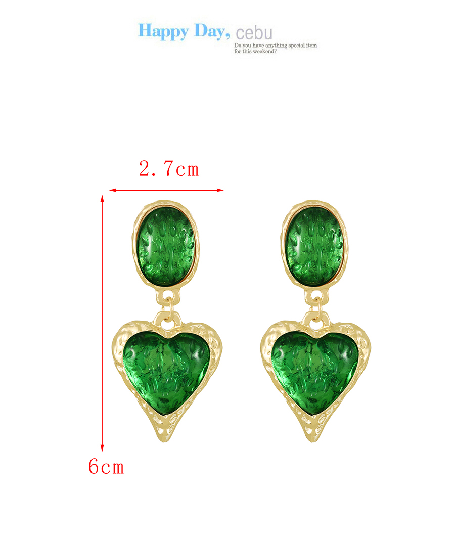 Fashion Green Alloy Resin Heart Stud Earrings,Stud Earrings