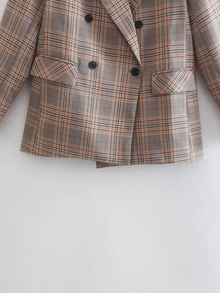 Fashion Khaki Woven Check Pocket Blazer,Coat-Jacket