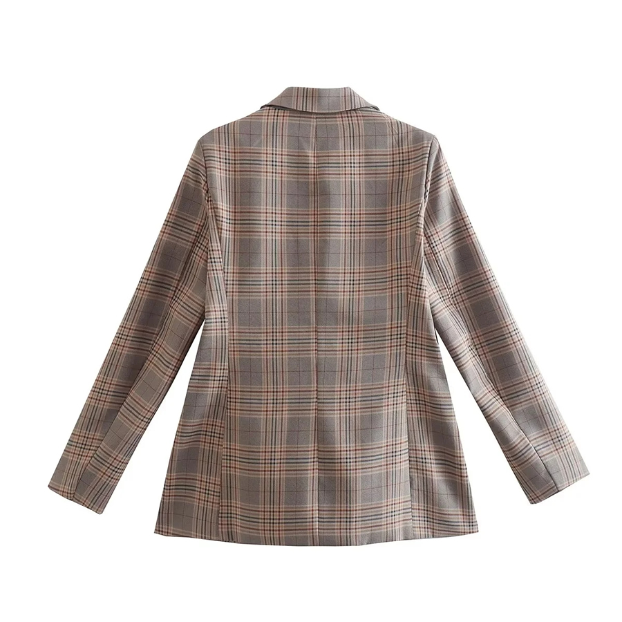 Fashion Khaki Woven Check Pocket Blazer,Coat-Jacket