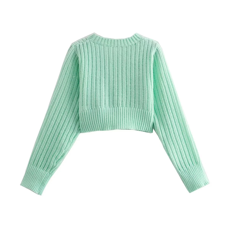 Fashion Light Green Open-knit Crewneck Sweater,Sweater
