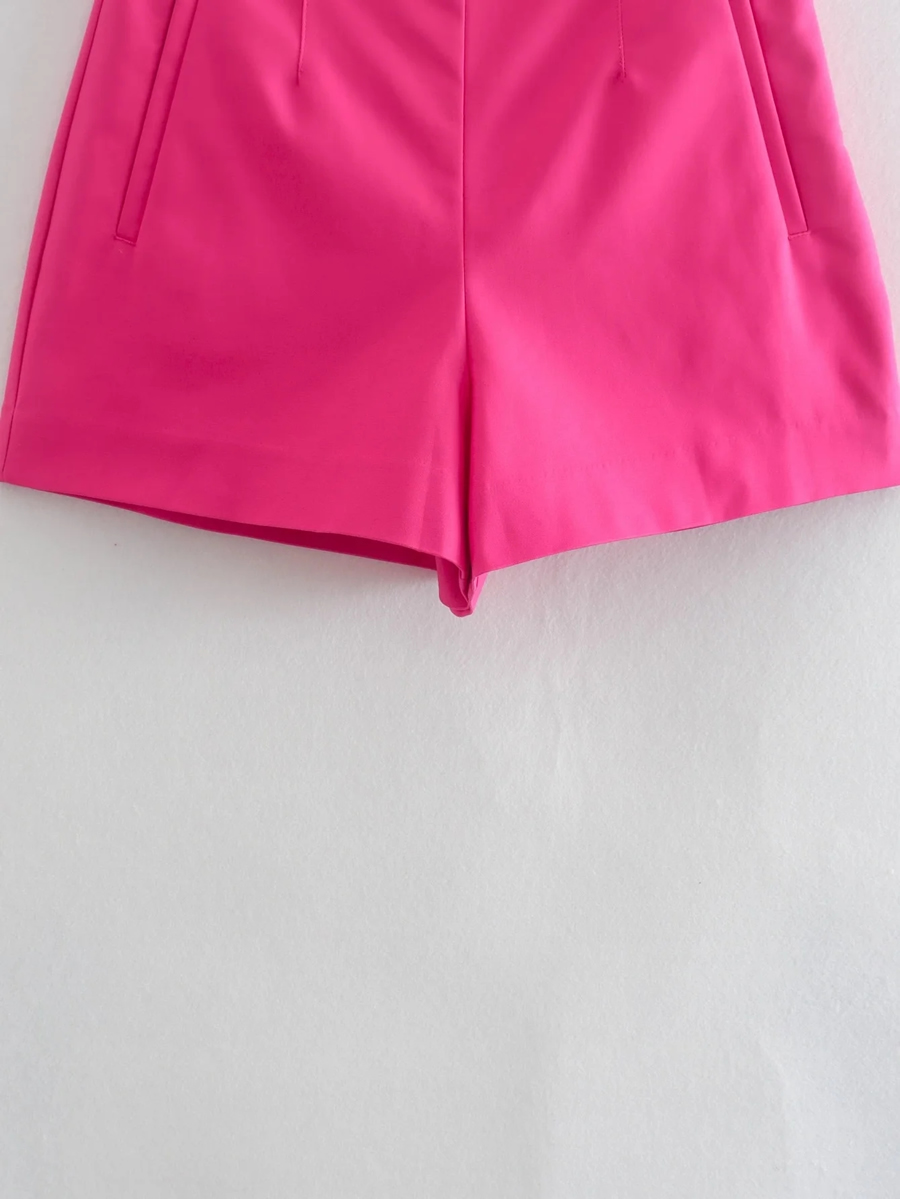 Fashion Rose Red High Waist Micro Pleated Shorts,Shorts