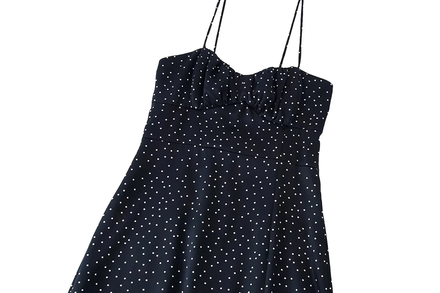 Fashion Black Polka Dot Slit Suspender Skirt,Long Dress