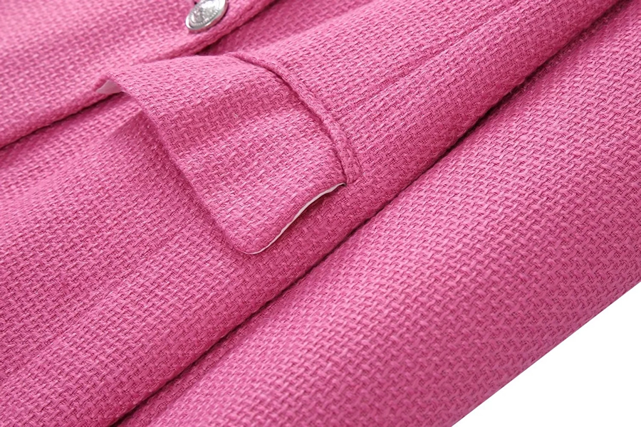 Fashion Rose Red Textured Double-breasted Pocket Jacket,Coat-Jacket