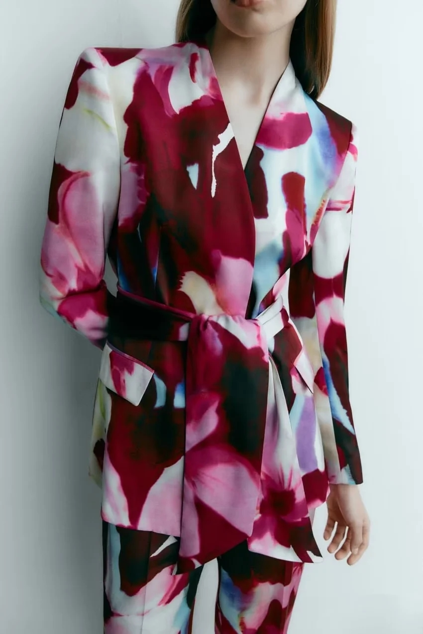 Fashion Color Silk-satin Print Blazer,Coat-Jacket