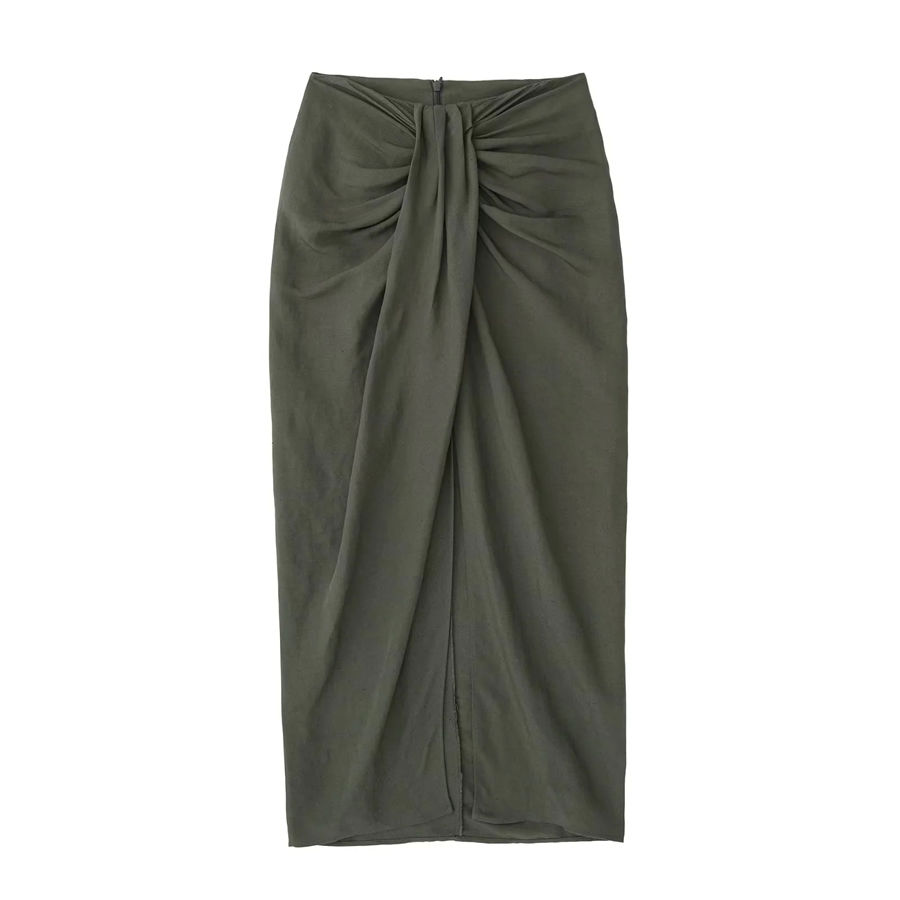 Fashion Green Linen Knotted Skirt,Skirts