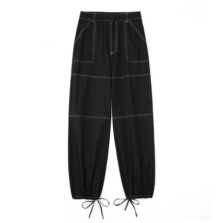 Fashion Black Contrasting Harness Cargo Pants,Pants