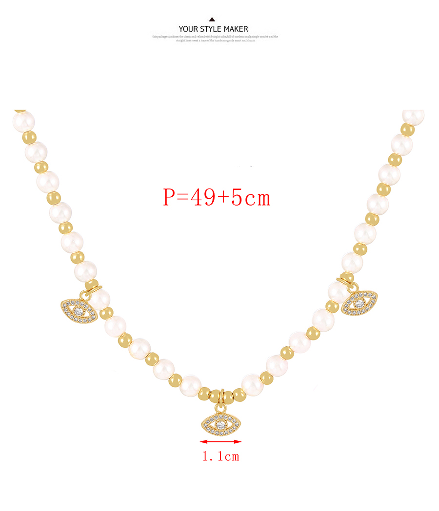 Fashion Gold Bronze Zirconium Eye Pearl Beaded Necklace,Necklaces