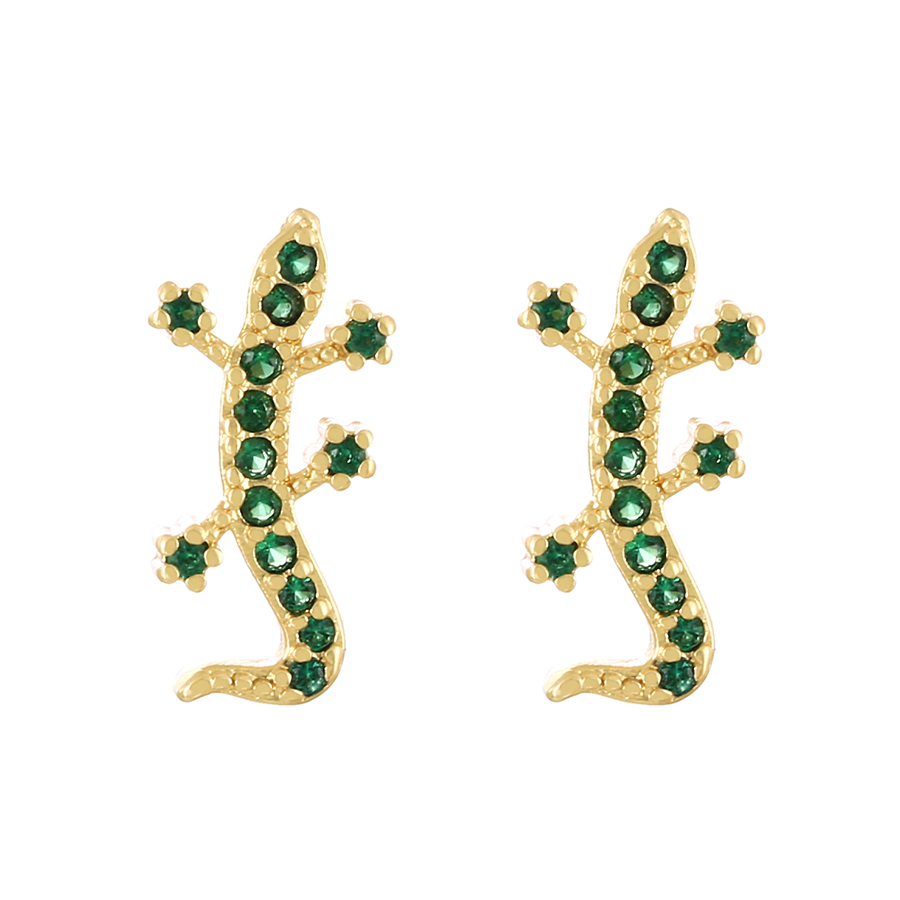 Fashion Gold Zirconium Leopard Head Stud Earrings With Brass Set,Earrings