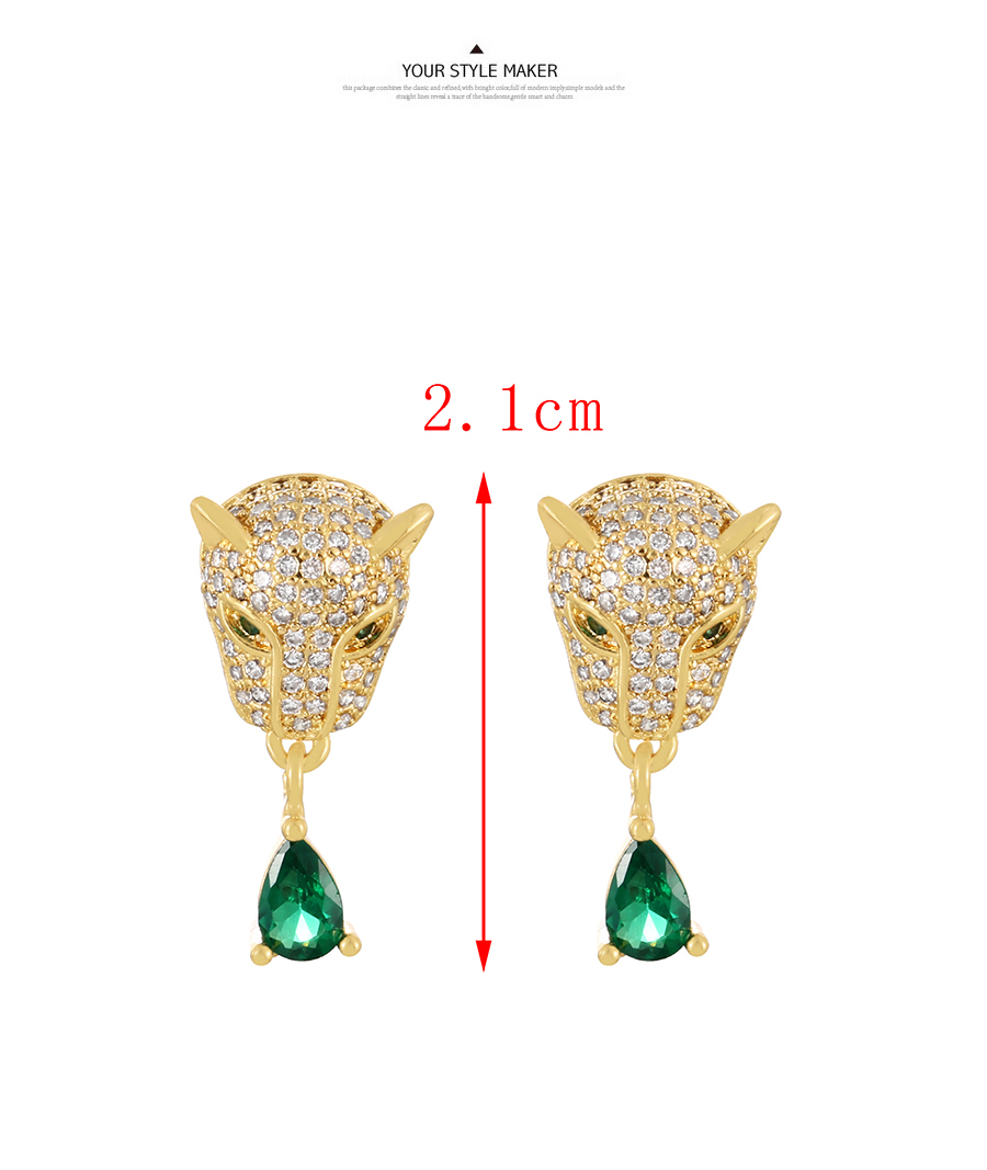 Fashion Gold Zirconium Leopard Head Stud Earrings With Brass Set,Earrings