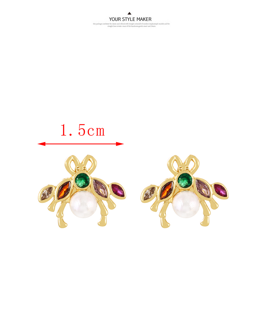 Fashion Color Bronze Zirconium Pearl Bee Stud Earrings,Earrings