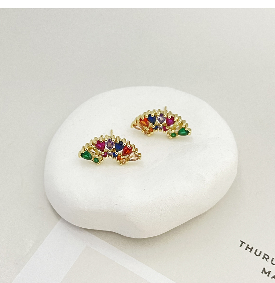 Fashion Color Brass Inset Zirconium Scallop Stud Earrings,Earrings