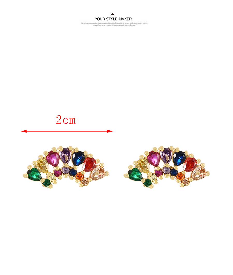 Fashion Color Brass Inset Zirconium Scallop Stud Earrings,Earrings