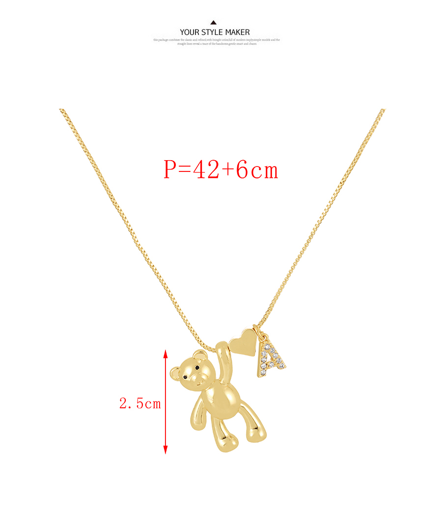 Fashion A Bronze Zirconium 26 Letter Love Bear Pendant Necklace,Necklaces