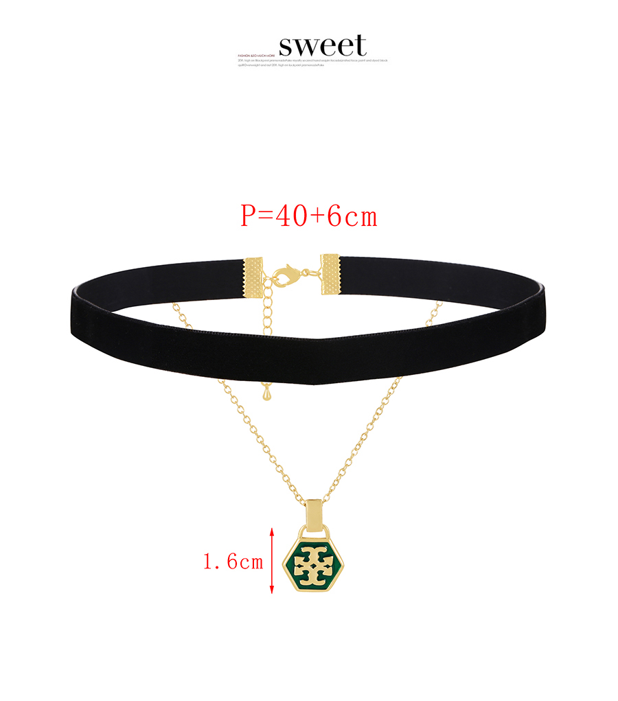 Fashion Dark Green Copper Drop Oil Geometric Velvet Double Layer Collar,Necklaces