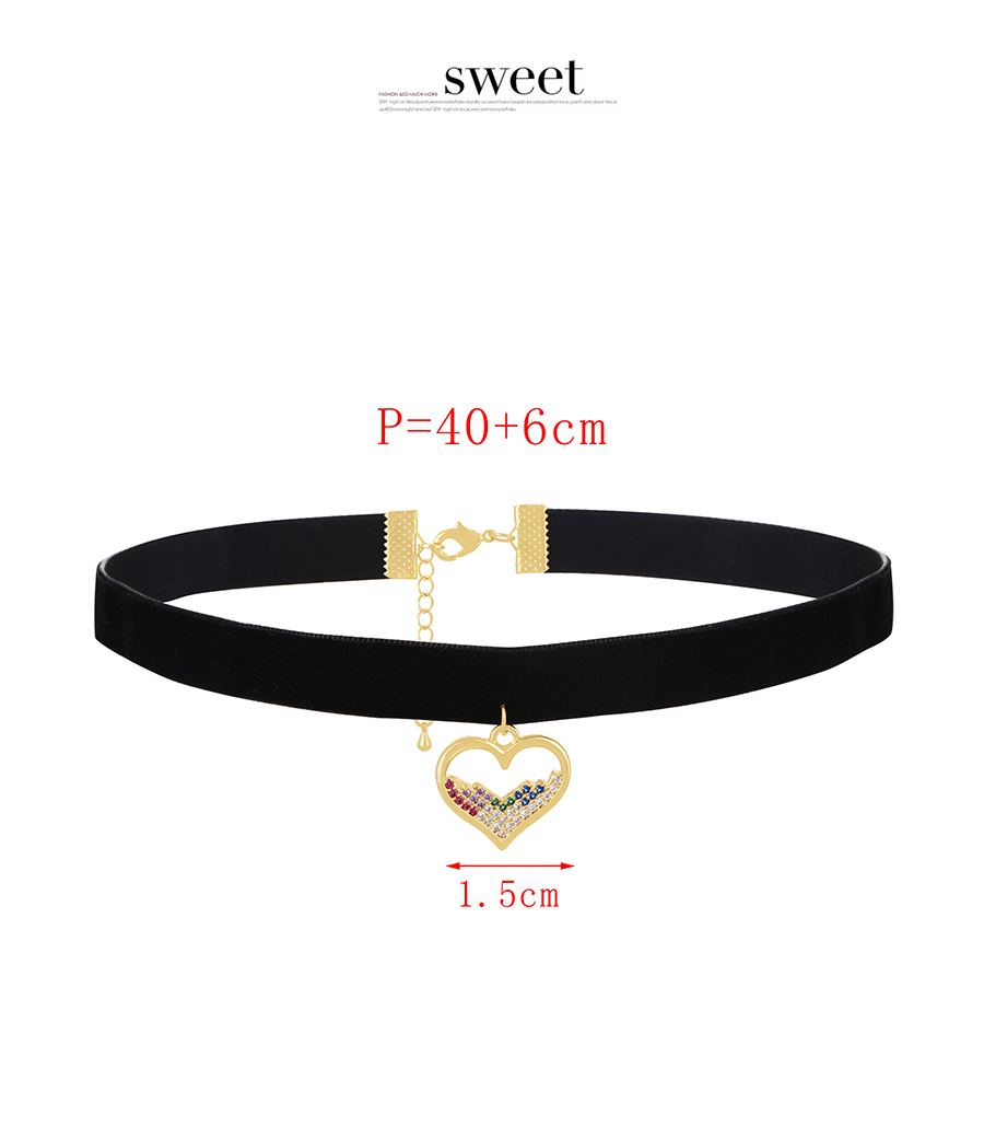 Fashion Gold-3 Bronze Zircon Heart Pendant Velvet Collar,Necklaces