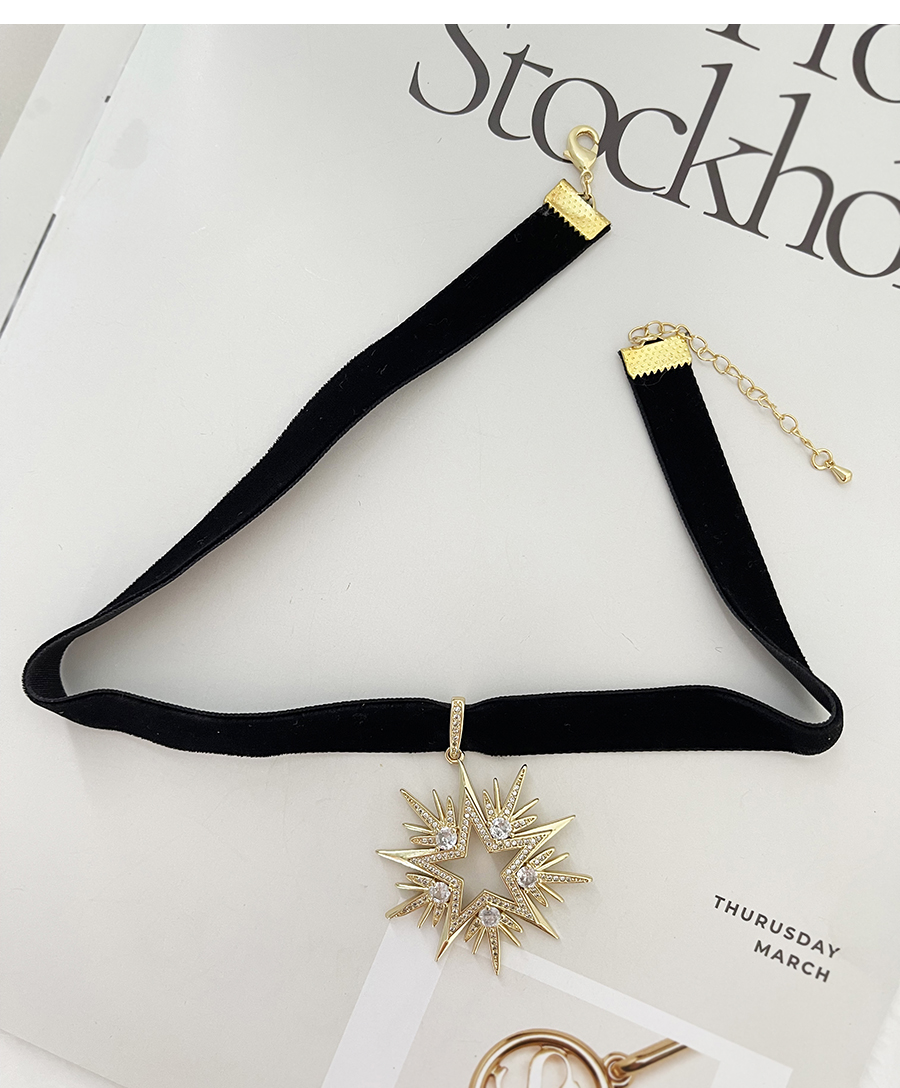 Fashion Gold-3 Bronze Zircon Eye Pendant Velvet Choker,Necklaces
