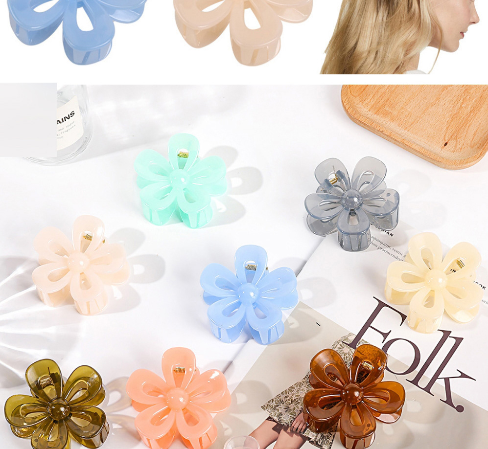 Fashion Jelly Beige Plastic Hollow Flower Gripper,Hair Claws