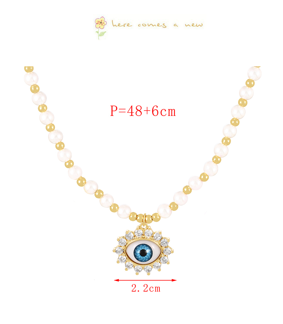 Fashion Blue Bronze Zircon Eye Pearl Beaded Necklace,Necklaces