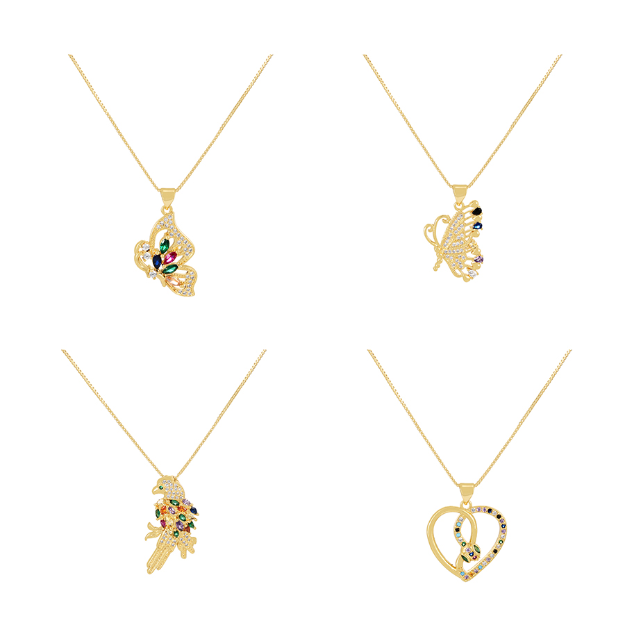 Fashion Gold-4 Bronze Zirconium Butterfly Pendant Necklace,Necklaces