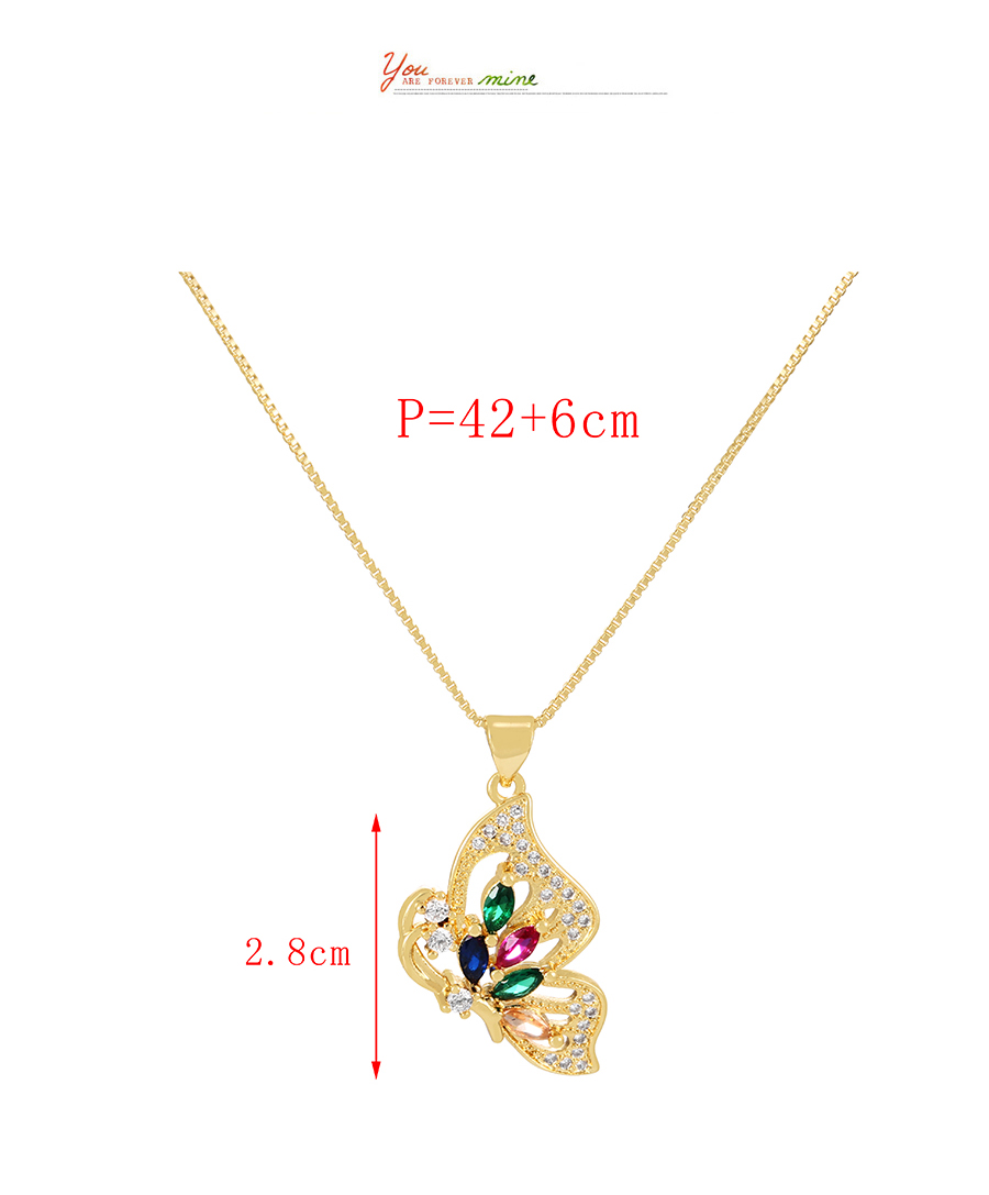 Fashion Gold-4 Bronze Zirconium Butterfly Pendant Necklace,Necklaces