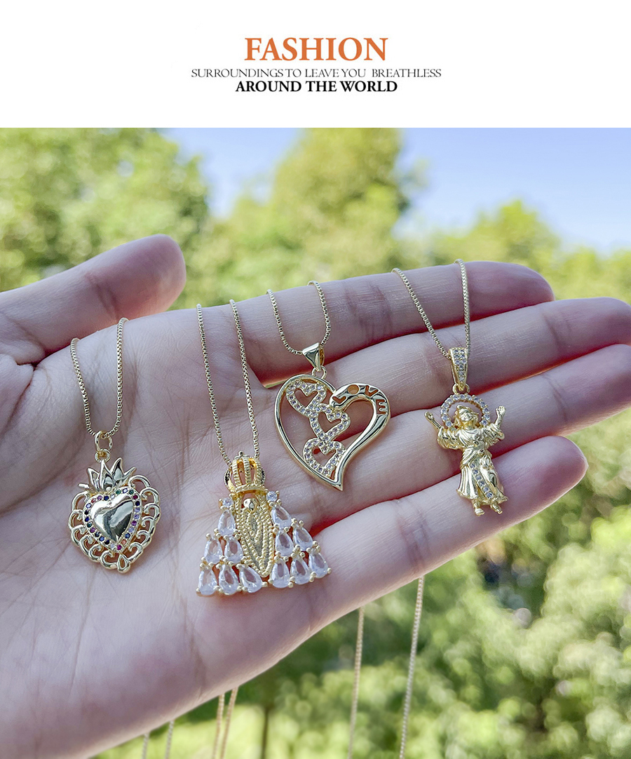 Fashion Gold Bronze Zirconium Cutout Heart Pendant Necklace,Necklaces