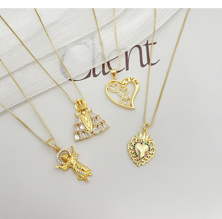 Fashion Gold-2 Bronze Zirconium Crown Geometric Pendant Necklace,Necklaces