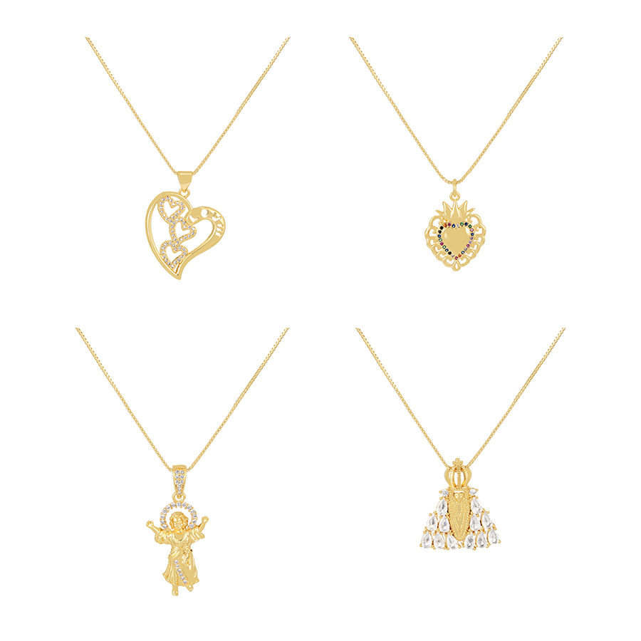 Fashion Gold-3 Bronze Zirconium Crown Heart Pendant Necklace,Necklaces