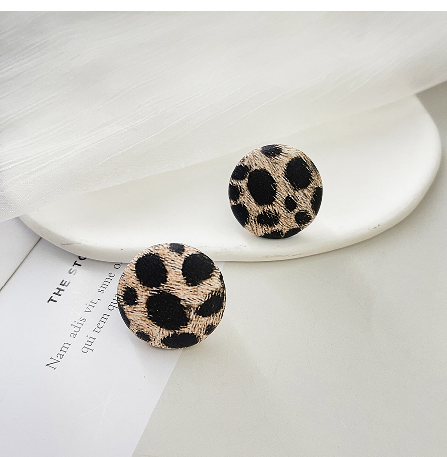 Fashion Black Alloy Pu Leopard Print Round Earrings,Stud Earrings