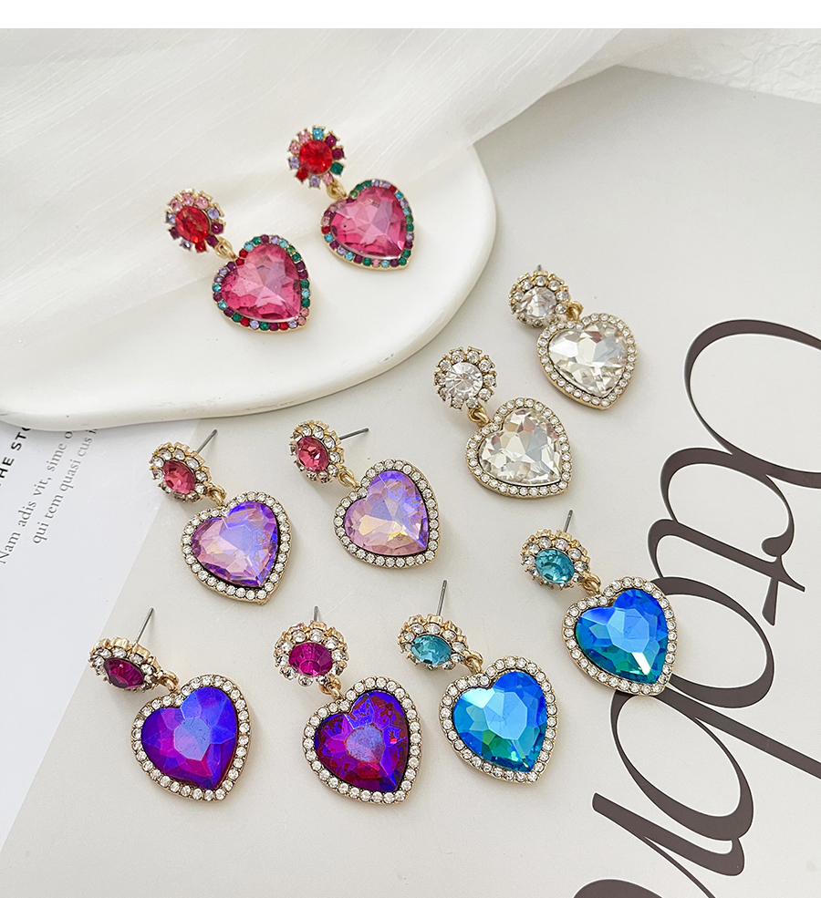 Fashion Red Alloy Diamond Heart Earrings,Drop Earrings